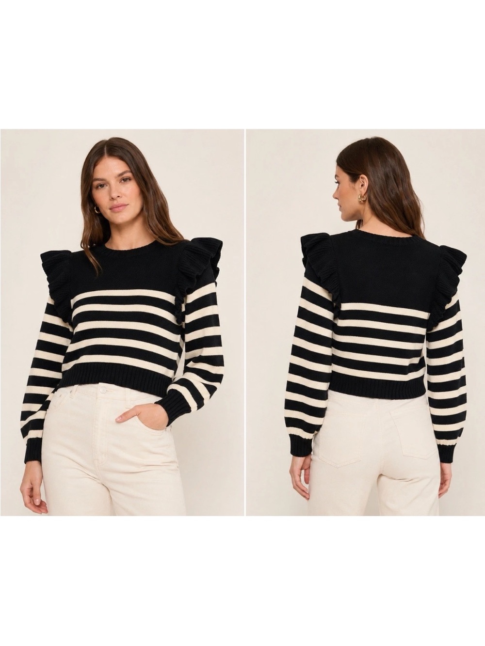 Cleobella Blair Sweater S Black Ruffle Organic Cotton Anthropologie NWT $228